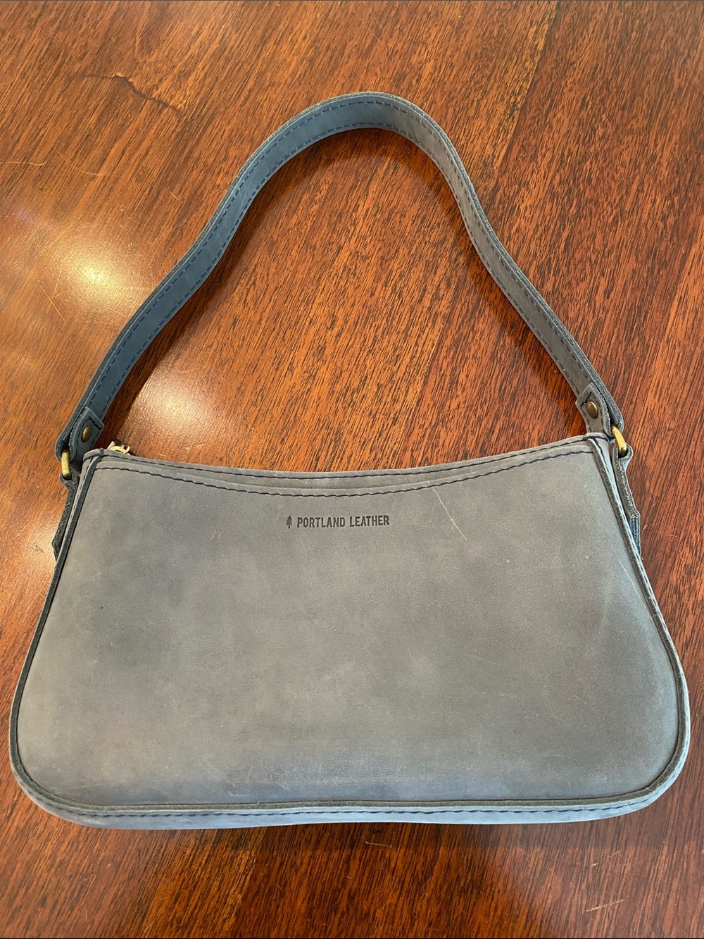 Portland Leather Goods Discontinued Blue Gray Storm Suede Shoulder Bag Purse